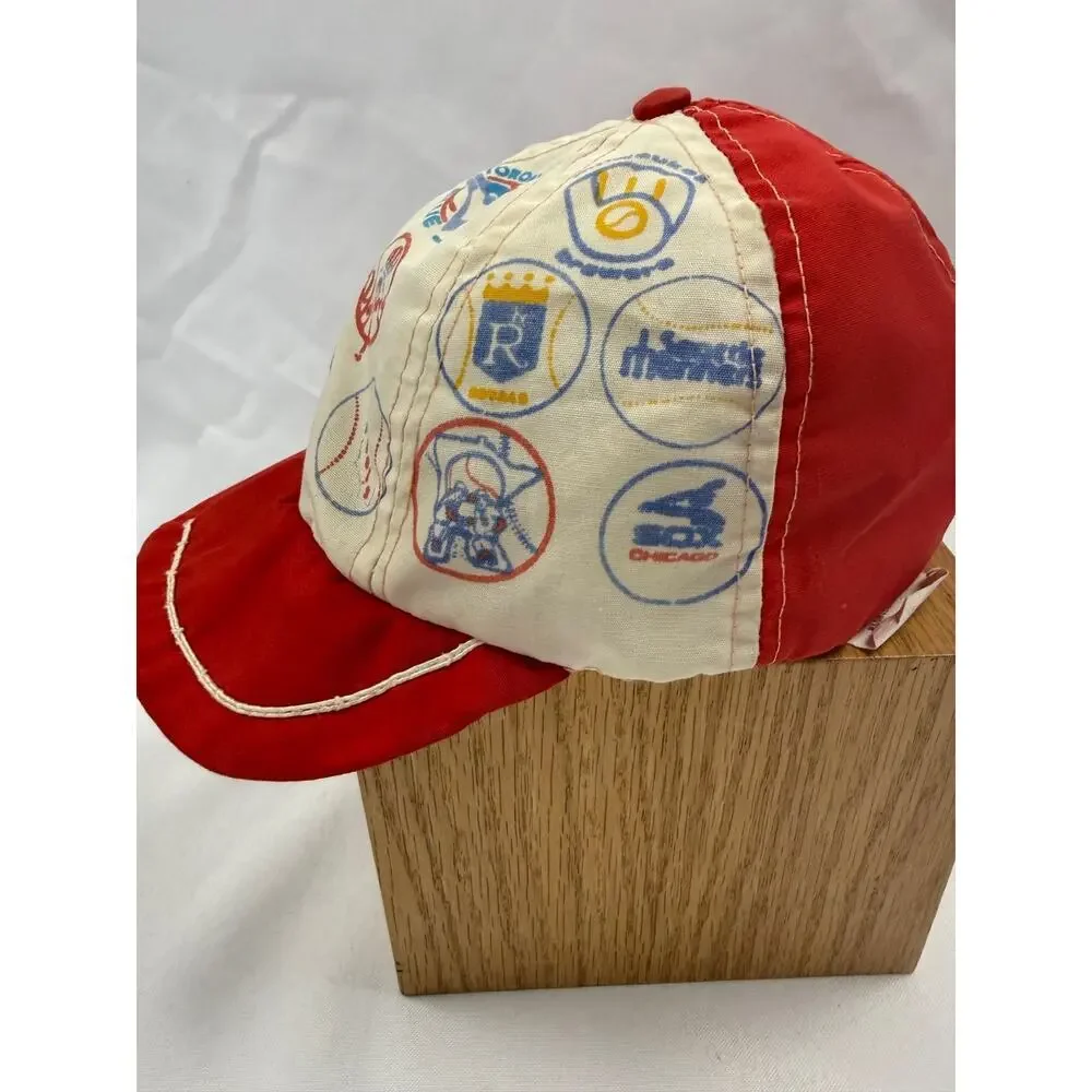 Vintage MLB All Over Print Snapback Hat Red White 80s 90s ANCO Cap Logos Kids